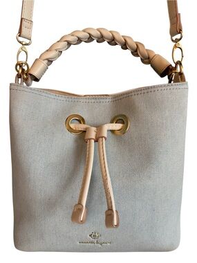 Nanette Lepore Faux Leather Bucket Bag In Blue Jeans Structured Purse